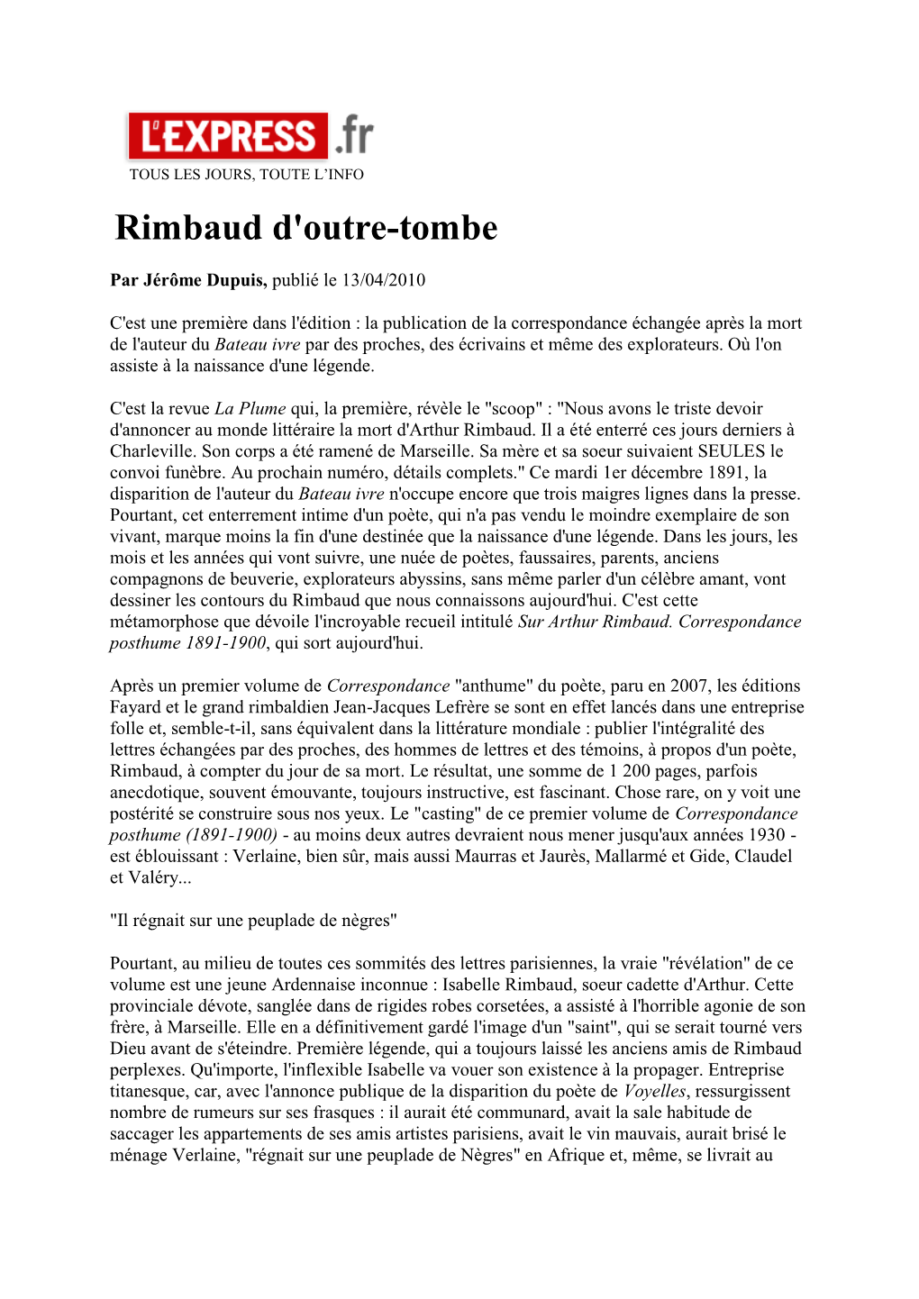 Rimbaud D'outre-Tombe