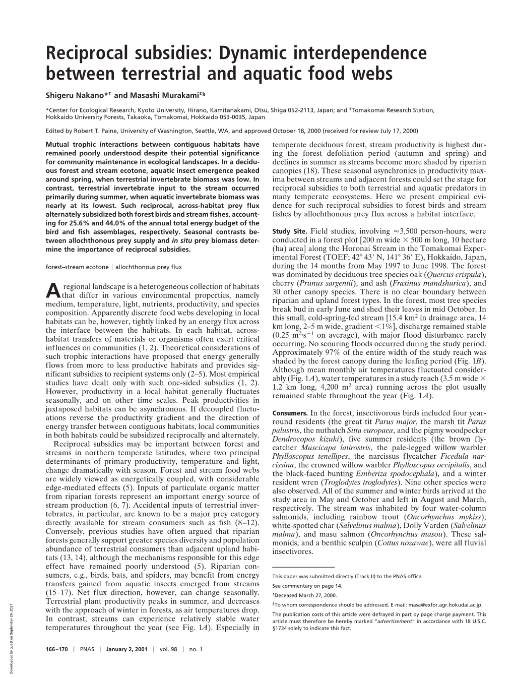 Dynamic Interdependence Between Terrestrial and Aquatic Food Webs