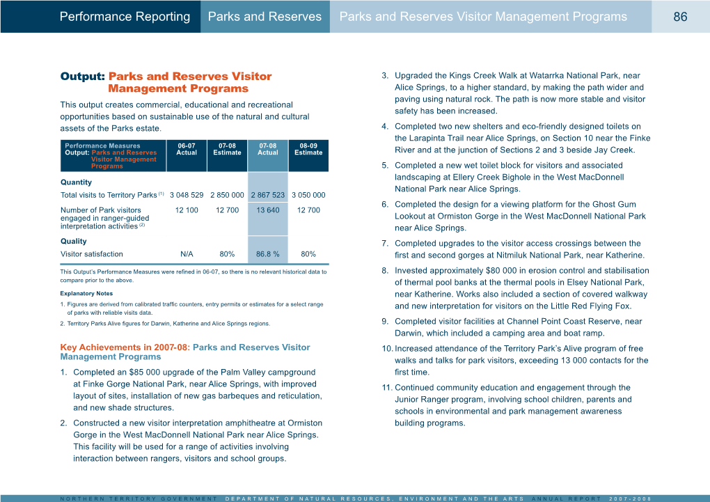 86 Performance Reporting Parks and Reserves