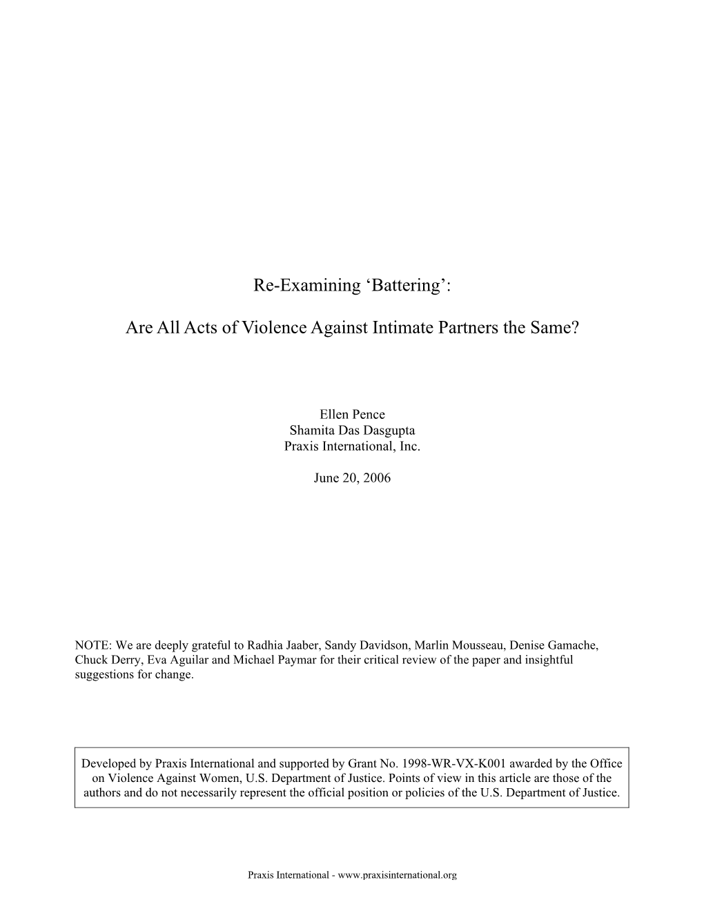 'Battering': Are All Acts of Violence Against Intimate Partners the Same?