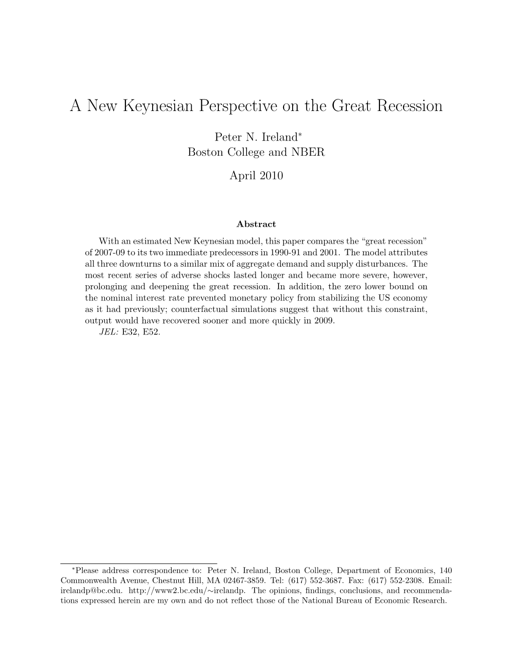 A New Keynesian Perspective on the Great Recession