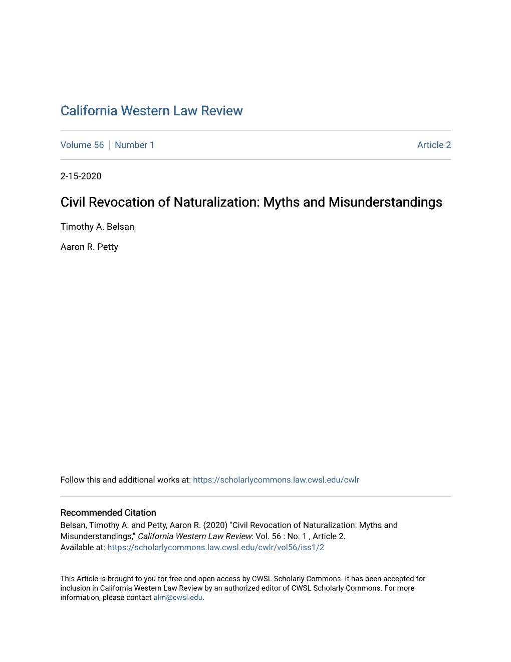 Civil Revocation of Naturalization: Myths and Misunderstandings