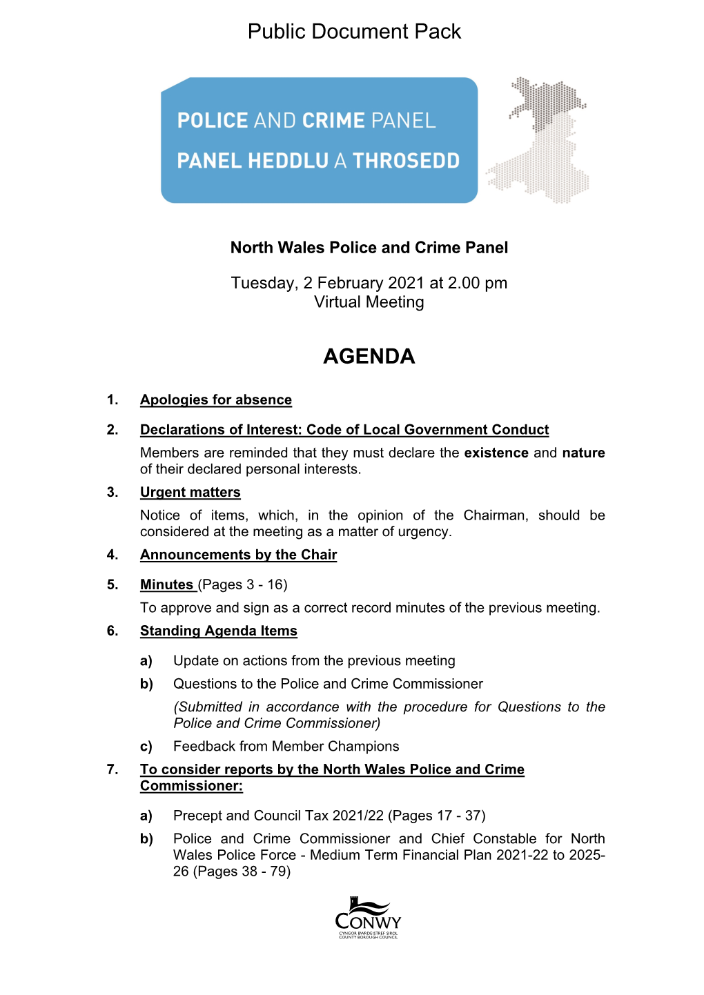 Agenda Document for North Wales Police and Crime Panel, 02/02