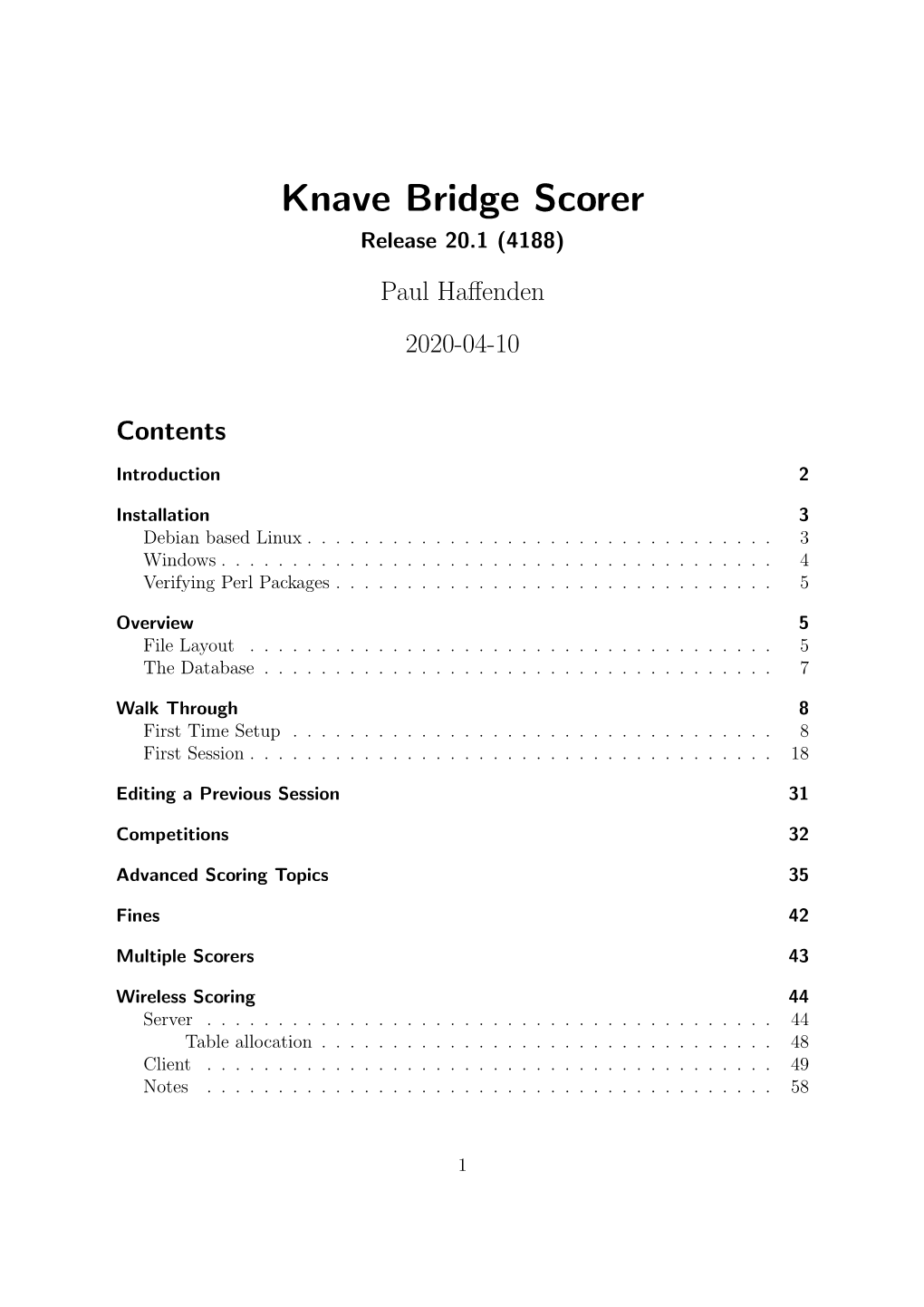 Knave Bridge Scorer Release 20.1 (4188) Paul Haﬀenden 2020-04-10
