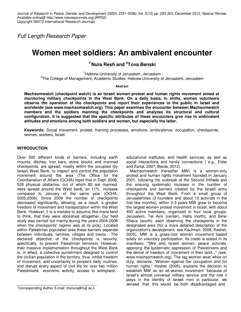 Women Meet Soldiers: an Ambivalent Encounter