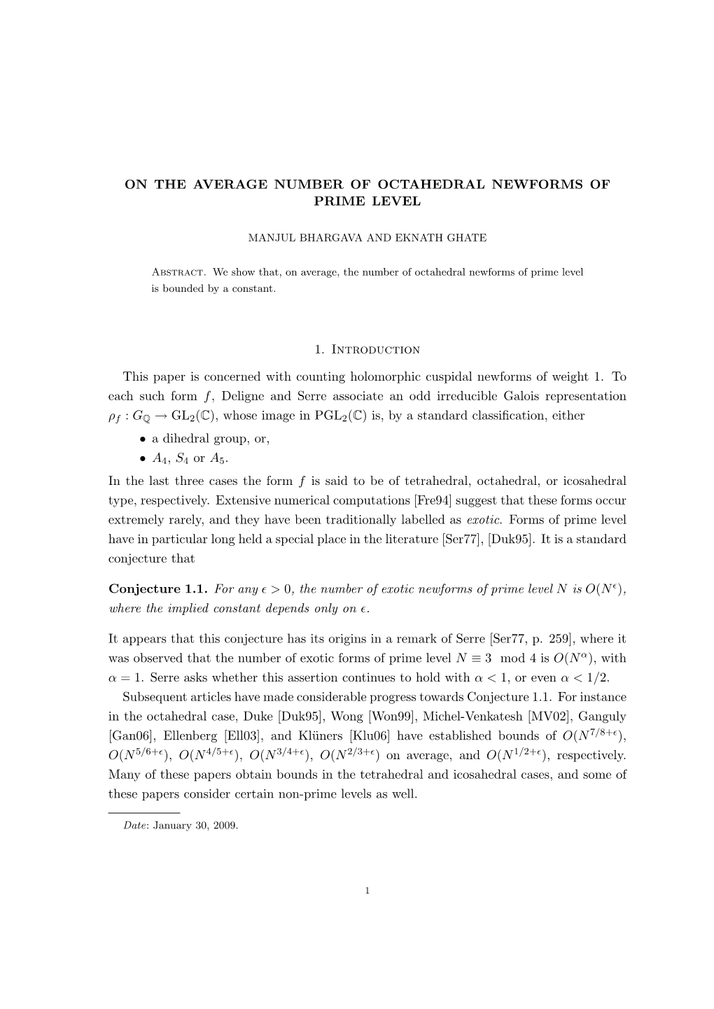 On the Average Number of Octahedral Newforms of Prime Level