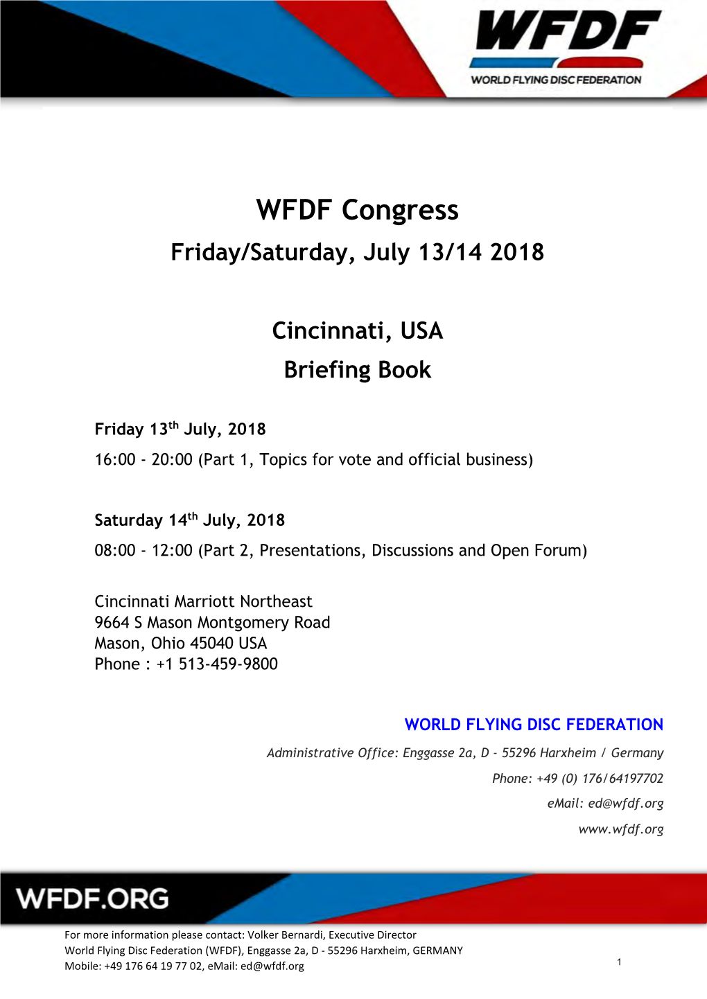 2018 WFDF Congress Briefing Book