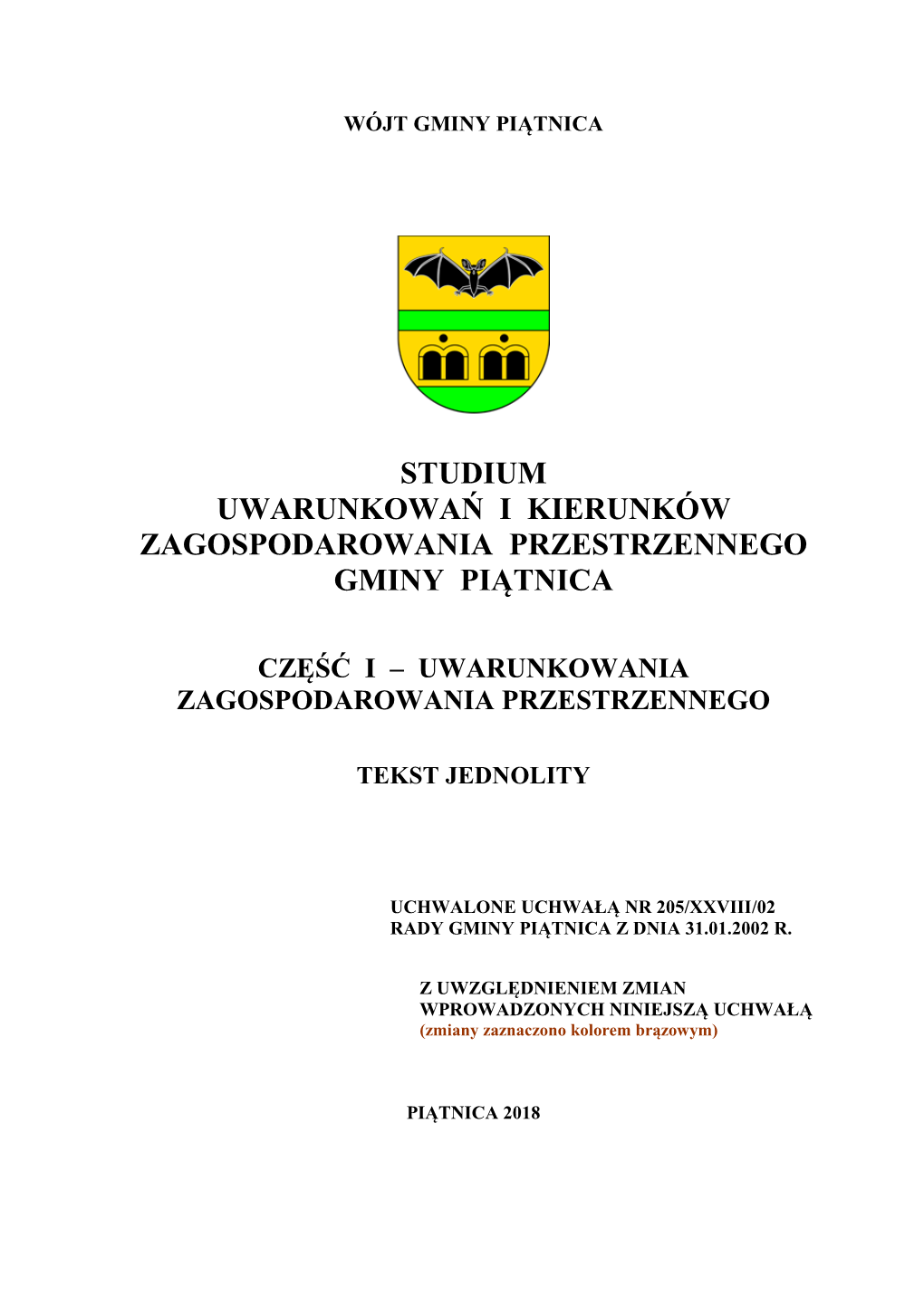 Studium Uwarunkowań I Kierunków Zagospodarowania Przestrzennego Gminy Piątnica