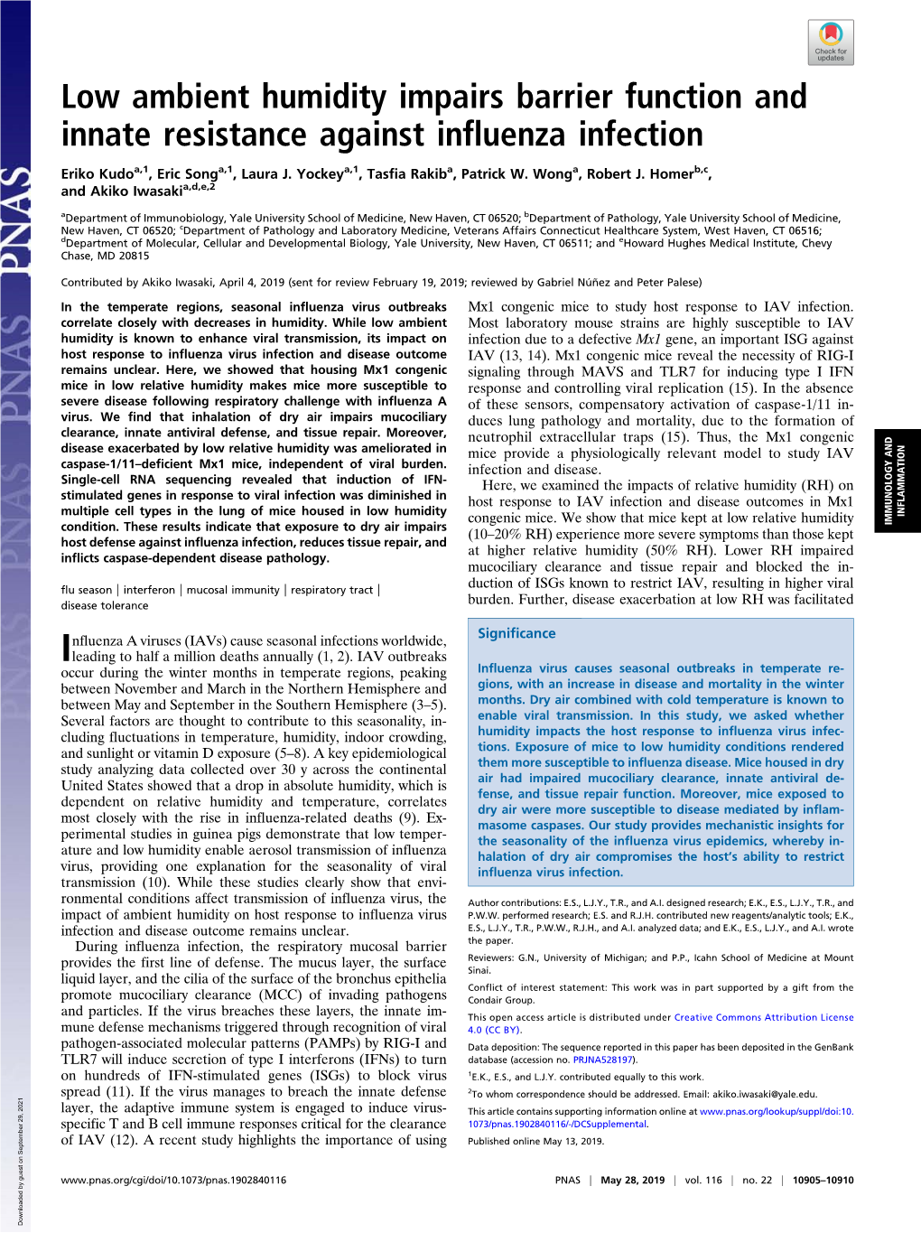 Low Ambient Humidity Impairs Barrier Function and Innate Resistance Against Influenza Infection