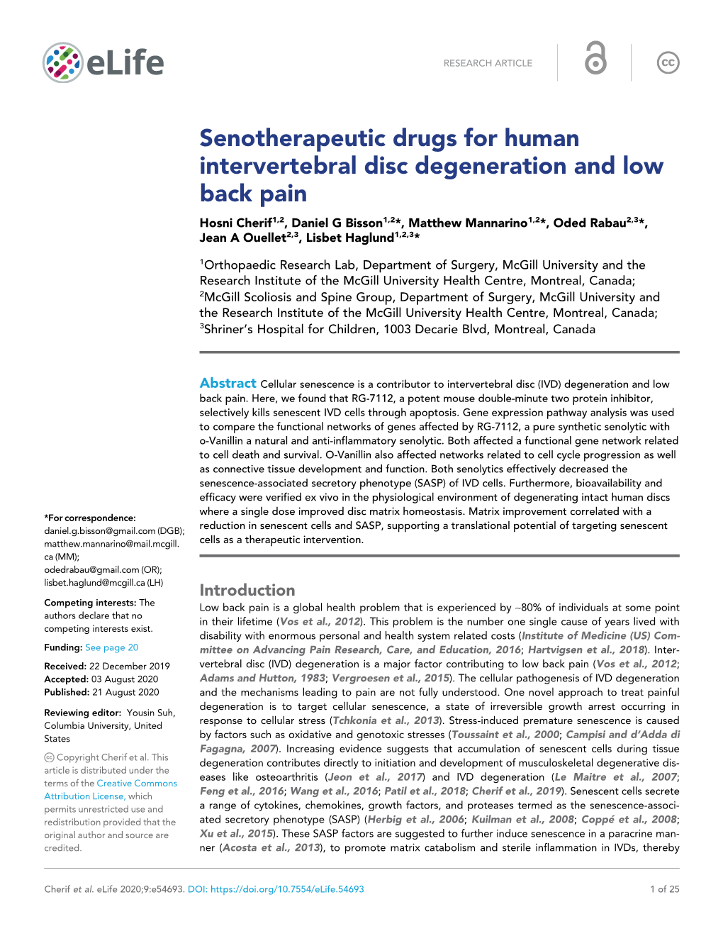 Senotherapeutic Drugs for Human Intervertebral Disc Degeneration and Low Back Pain