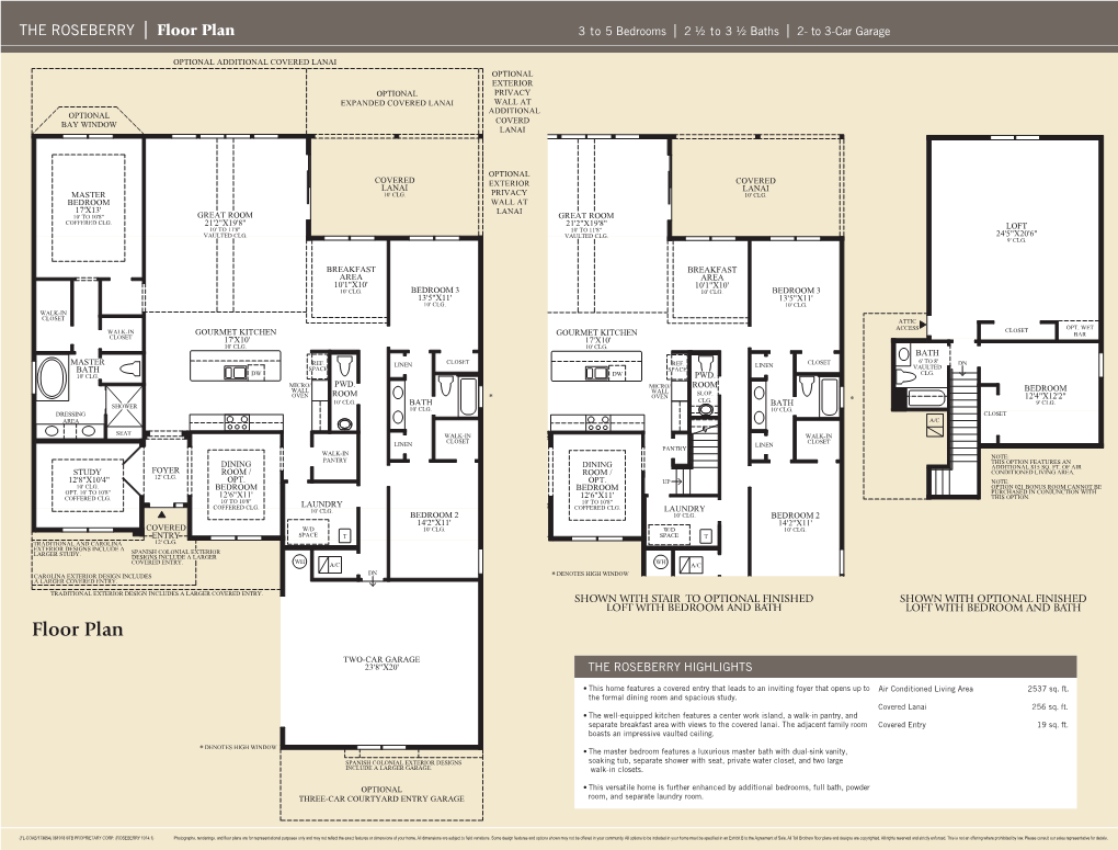 THE ROSEBERRY | Floor Plan 3 to 5 Bedrooms | 2 ½ to 3 ½ Baths | 2- to 3-Car Garage