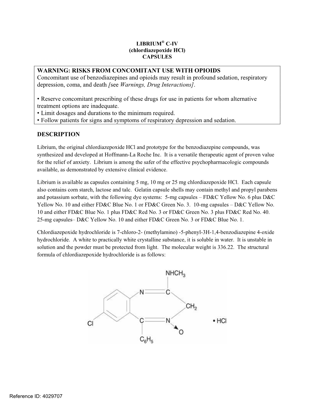 LIBRIUM (CHLORDIAZEPOXIDE HYDROCHLORIDE) Label