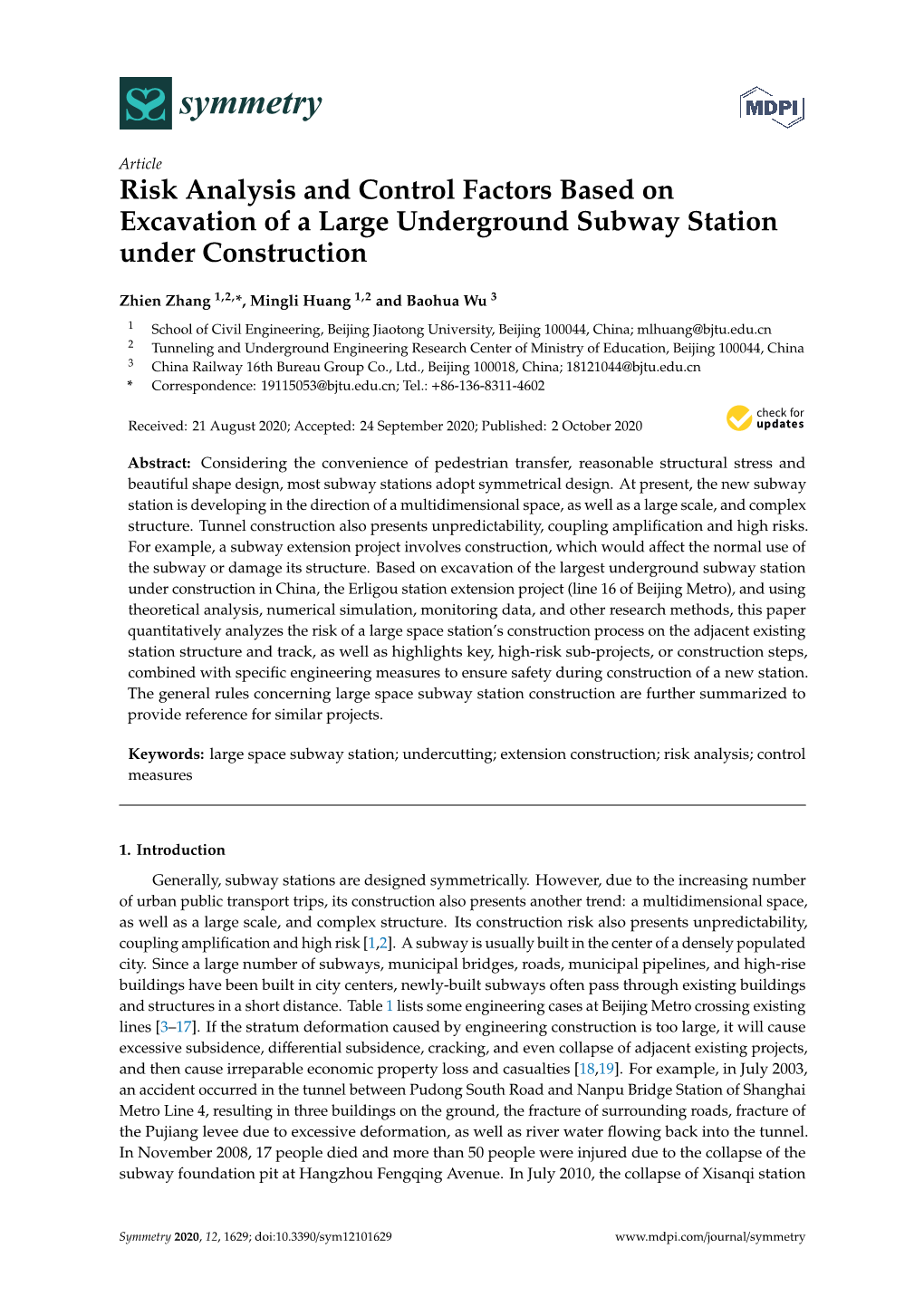 Risk Analysis and Control Factors Based on Excavation of a Large Underground Subway Station Under Construction