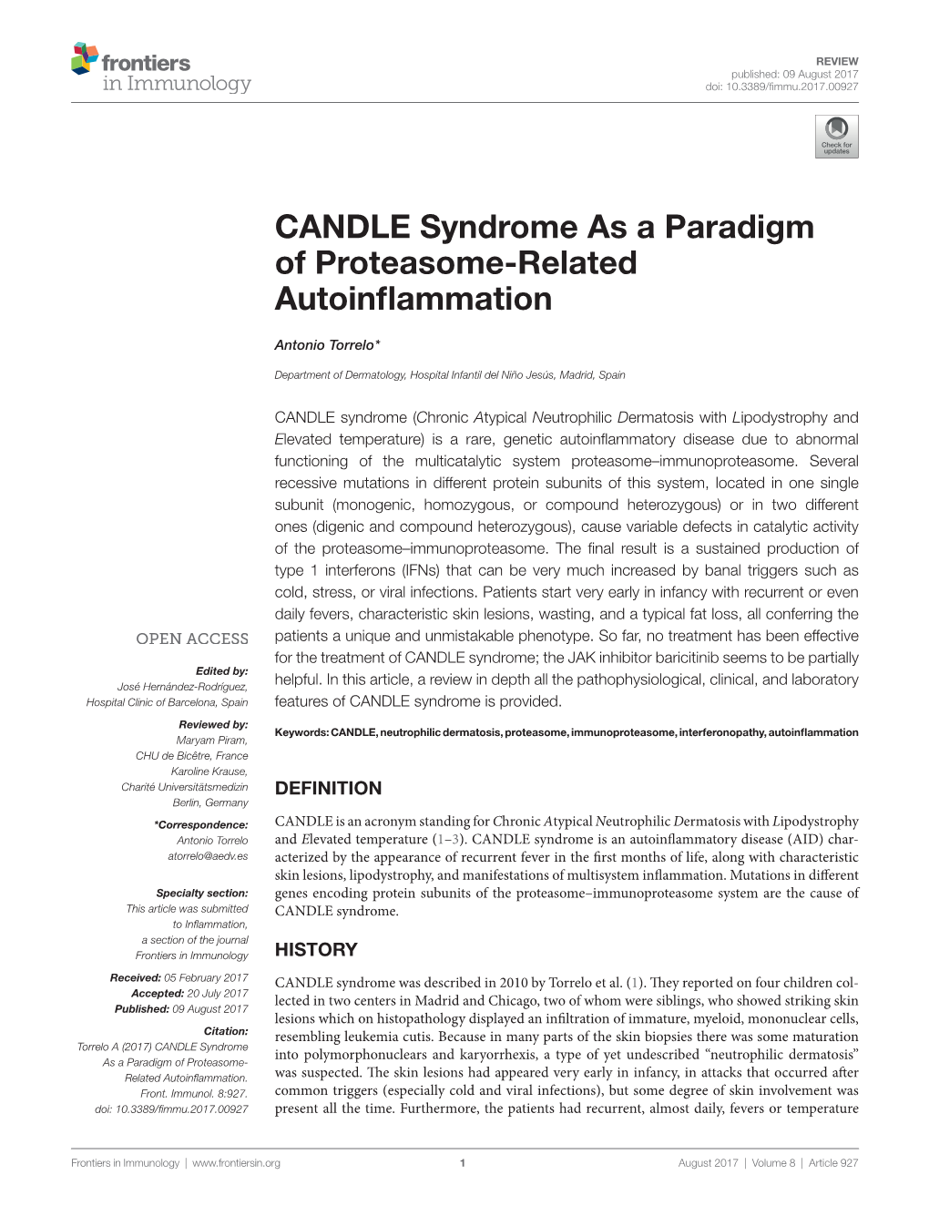Candle Syndrome As a Paradigm of Proteasome-Related Autoinflammation