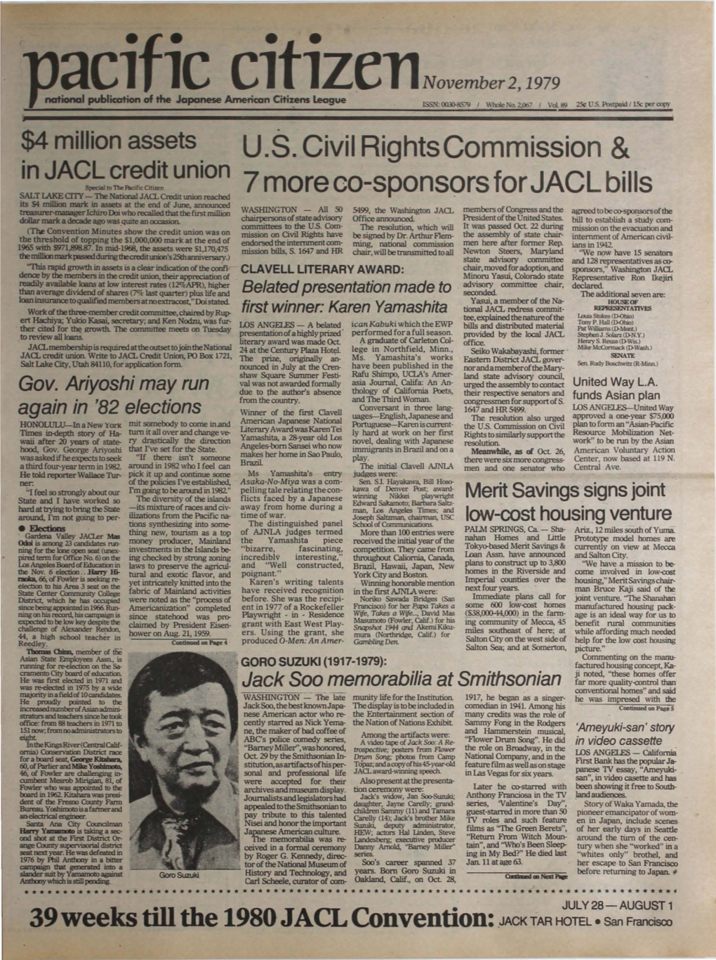 Acl Lc Cl Lzen November 2, 1979 National Publication of the Japanese American Citizens League ISSN: 0030-8S79 I Whole 0.2,06' I Vol 89 2S¢ U.S