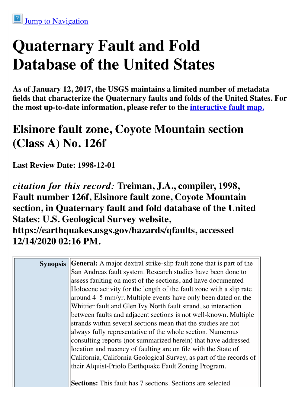 Quaternary Fault and Fold Database of the United States