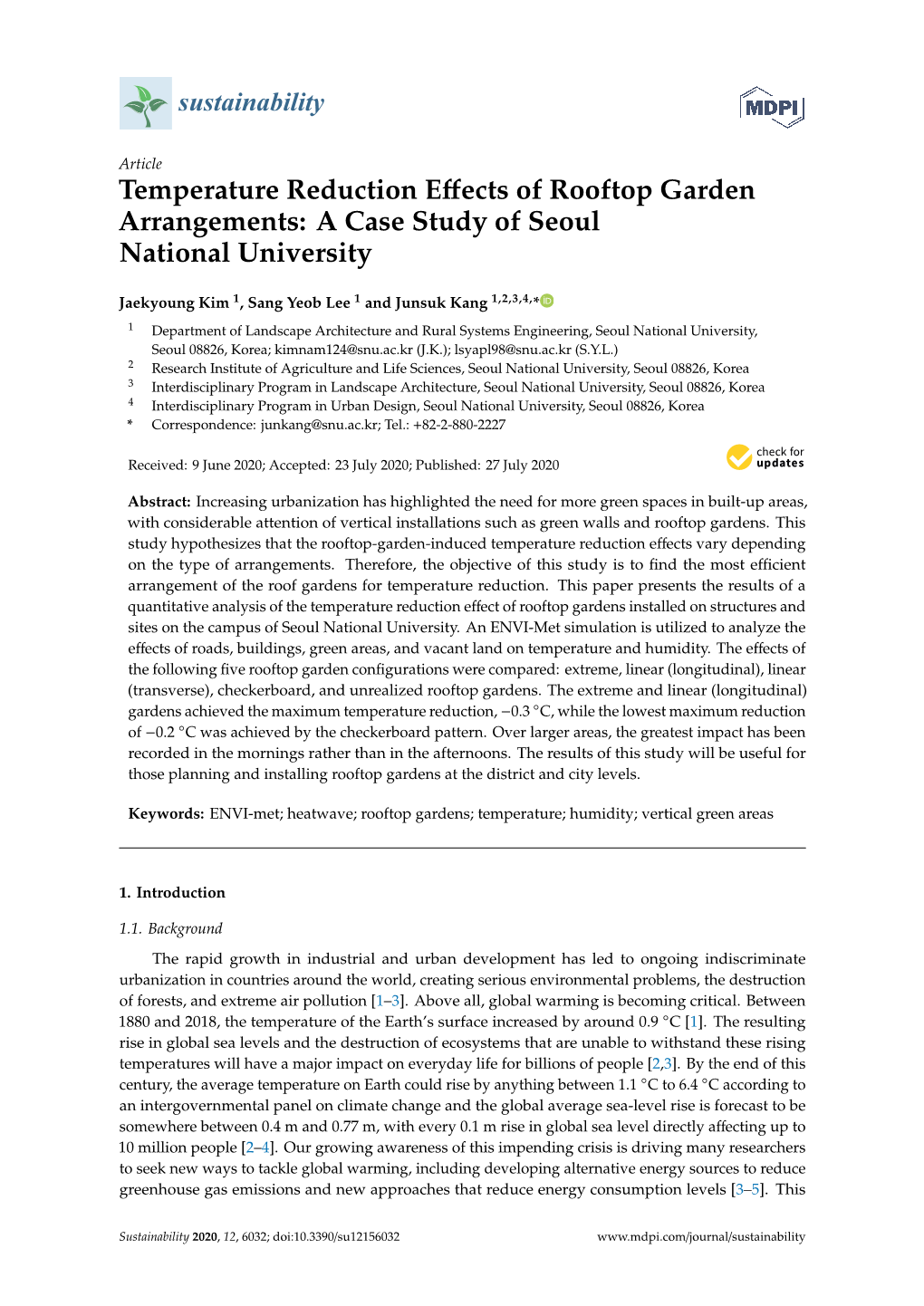 Temperature Reduction Effects of Rooftop Garden Arrangements