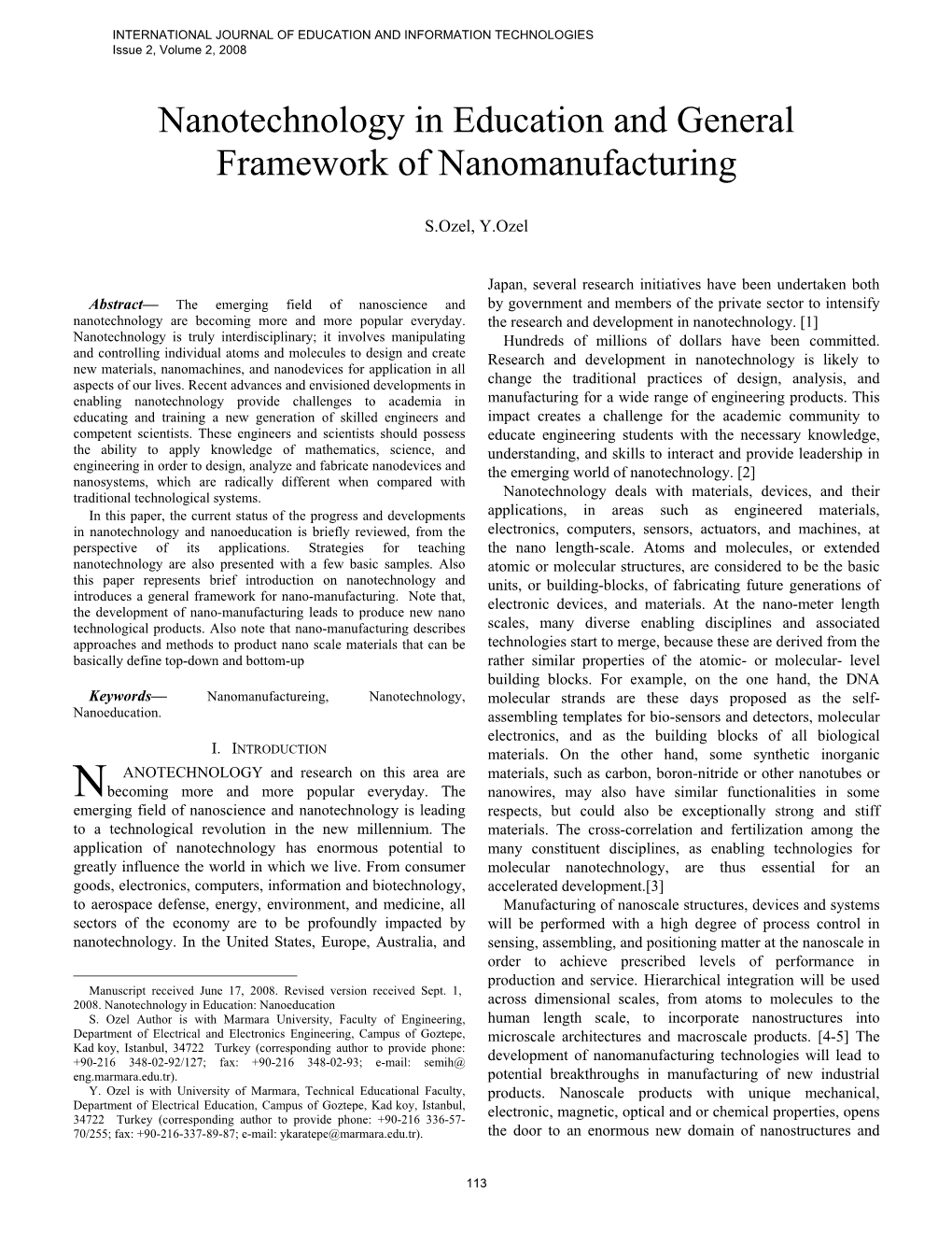 Nanotechnology in Education and General Framework of Nanomanufacturing
