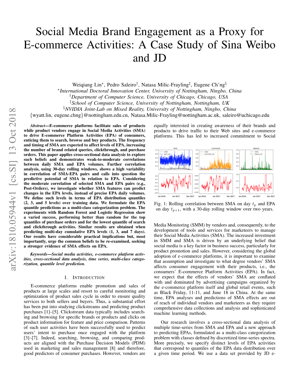 Social Media Brand Engagement As a Proxy for E-Commerce Activities: a Case Study of Sina Weibo and JD