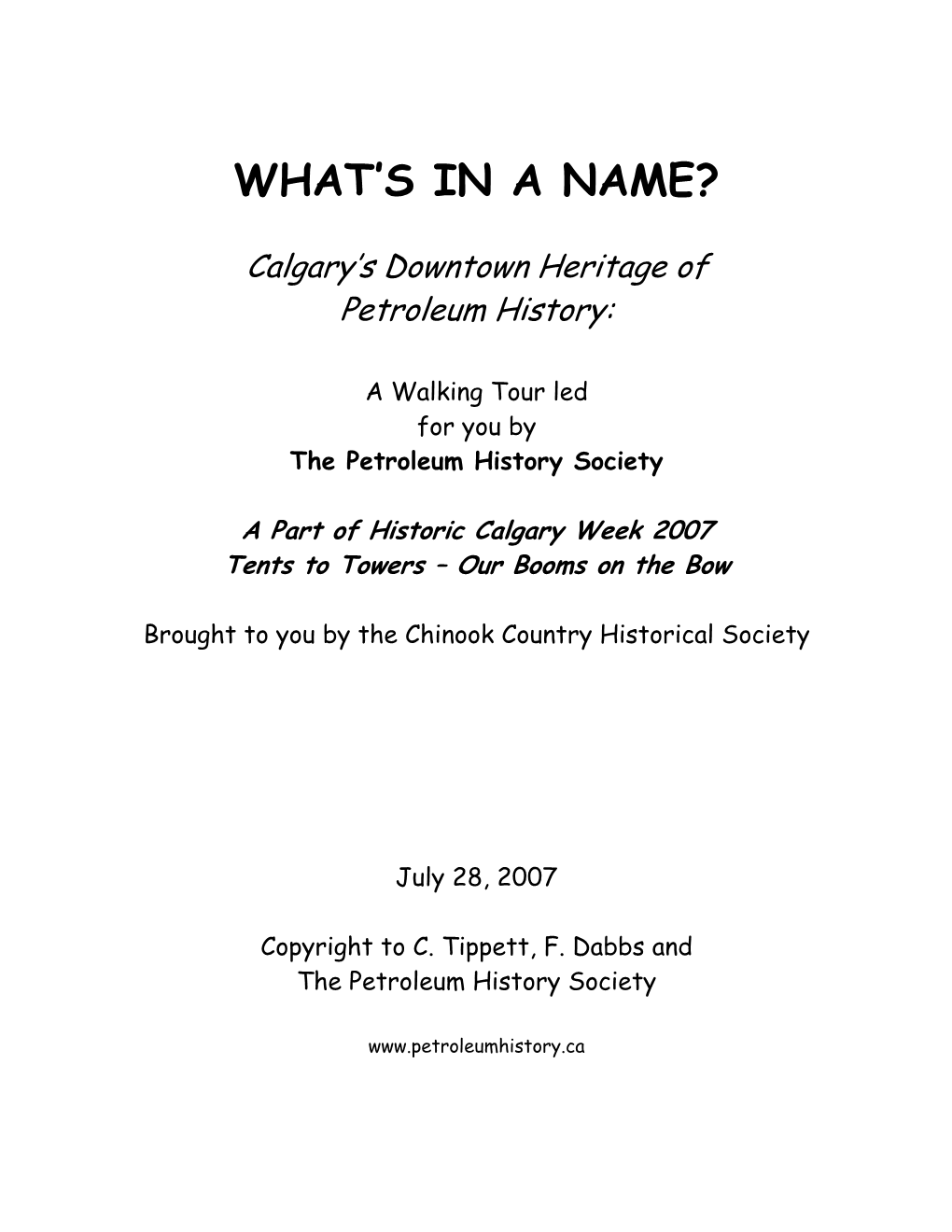 Petroleum History Society, Walking Tour Guidebook, July 2007