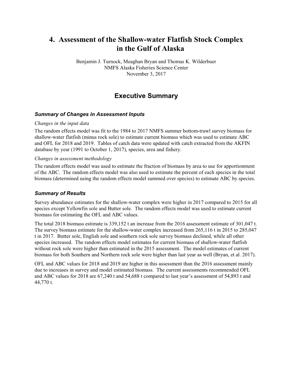 4. Assessment of the Shallow-Water Flatfish Stock Complex in the Gulf of Alaska