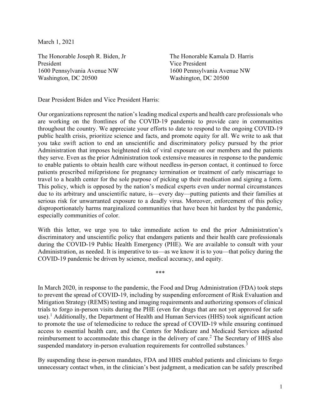 Joint Letter to Biden Administration on Mifepristone