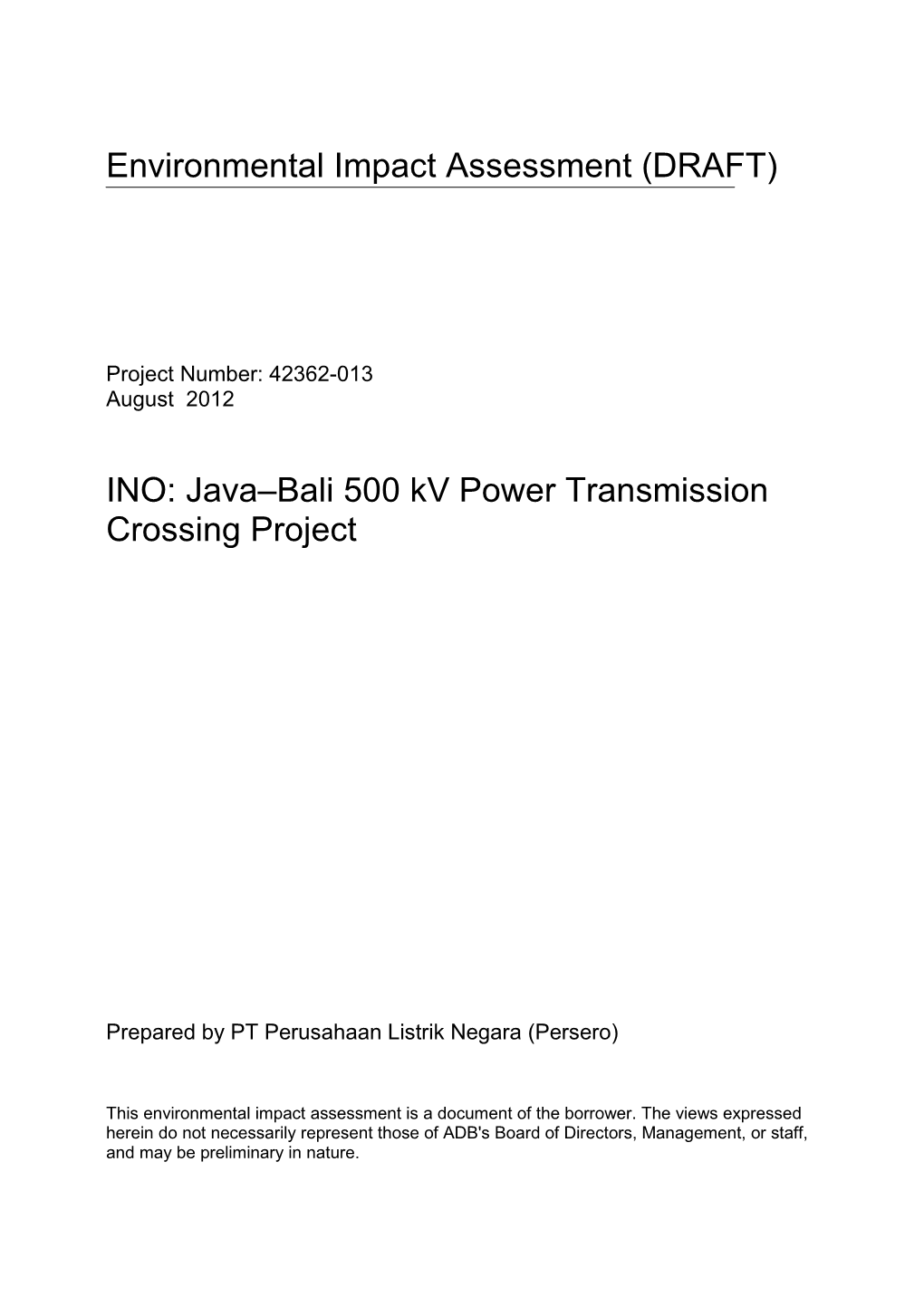 Draft EIA: Indonesia: Java-Bali 500 Kv Power Transmission Crossing Project