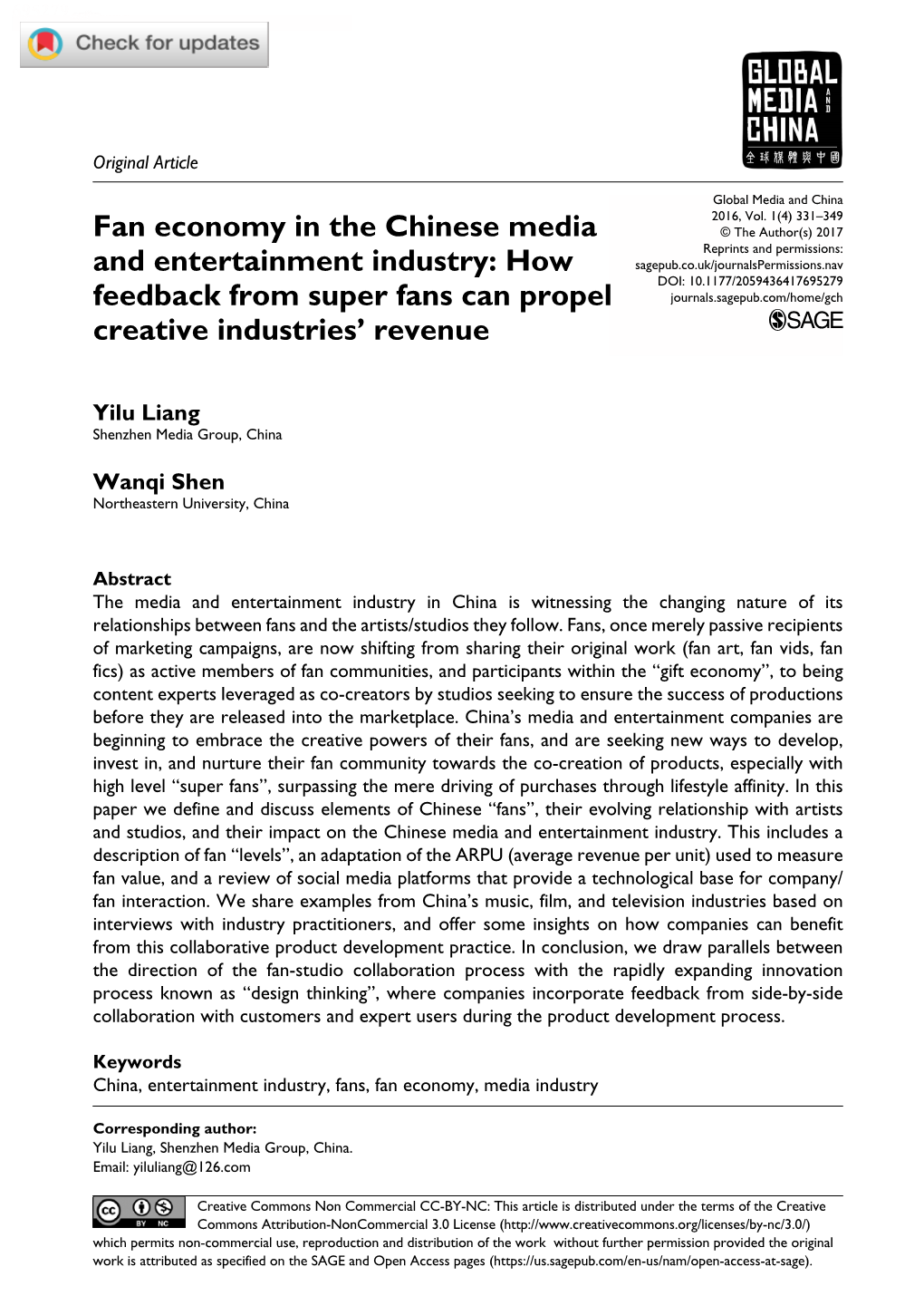 Fan Economy in the Chinese Media and Entertainment Industry: How