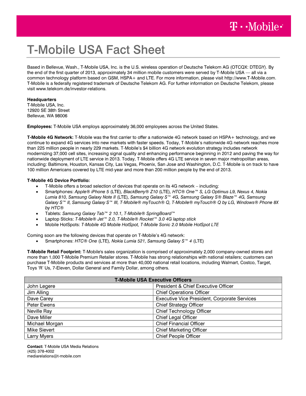 T-Mobile USA Fact Sheet