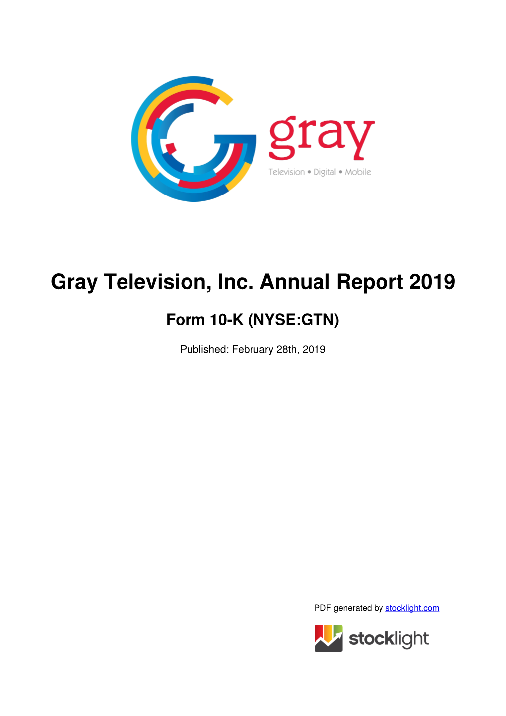 Gray Television, Inc. Annual Report 2019