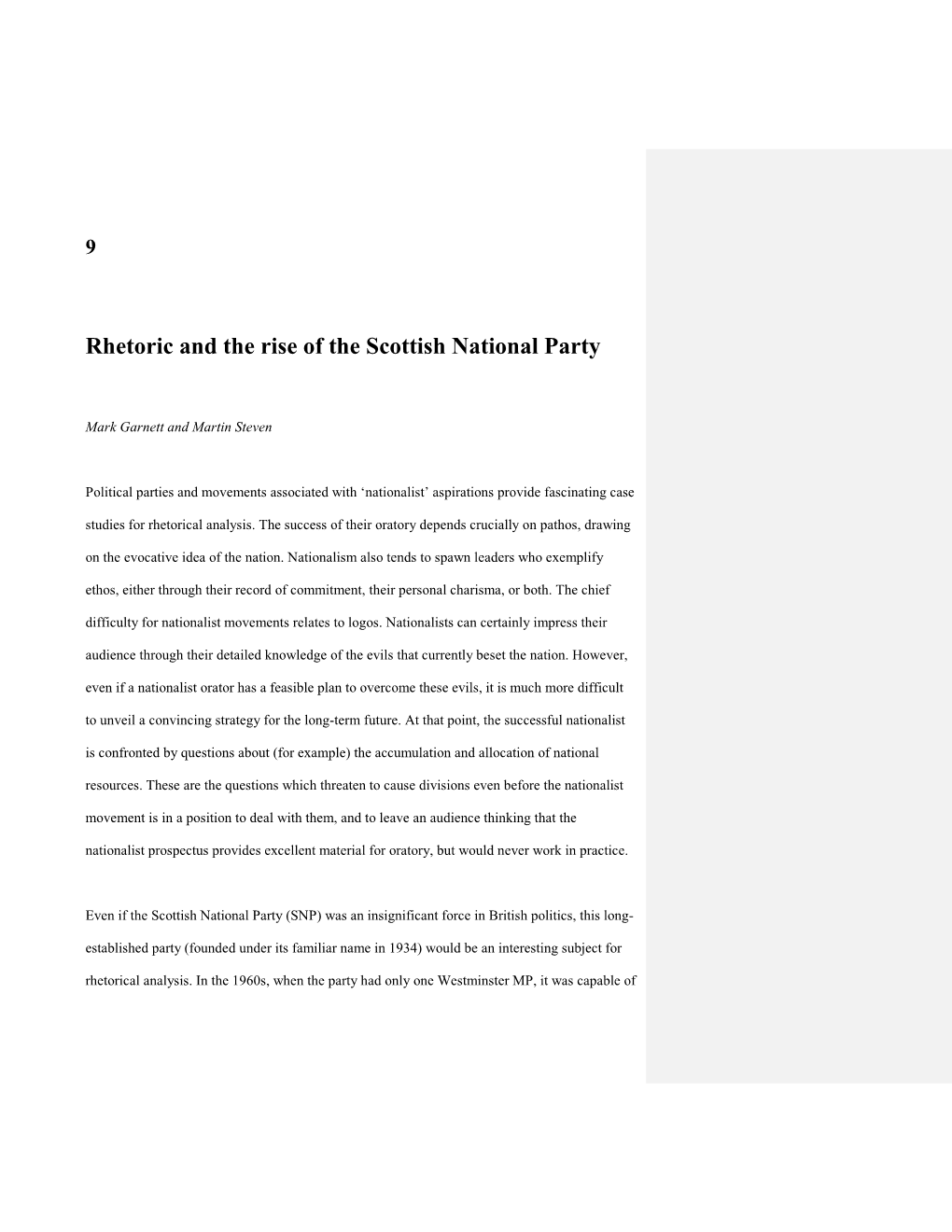 Rhetoric and the Rise of the Scottish National Party