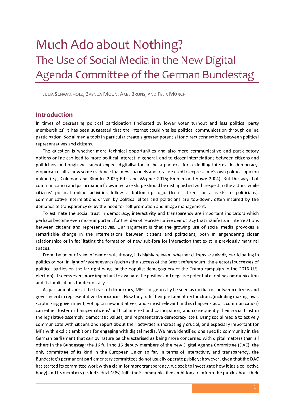 Much Ado About Nothing? the Use of Social Media in the New Digital Agenda Committee of the German Bundestag