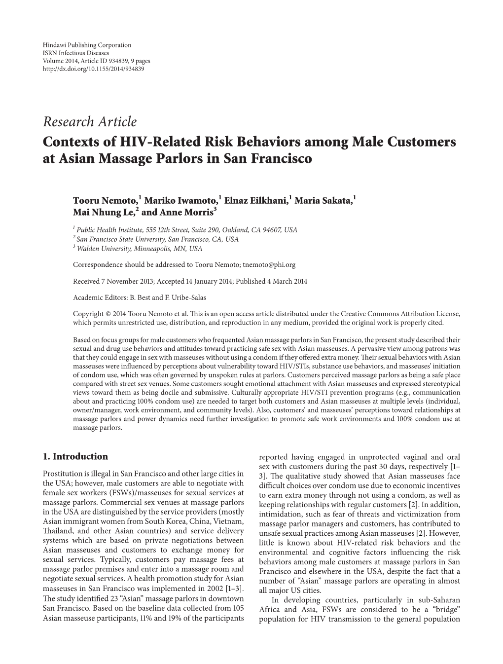 Contexts of HIV-Related Risk Behaviors Among Male Customers at Asian Massage Parlors in San Francisco