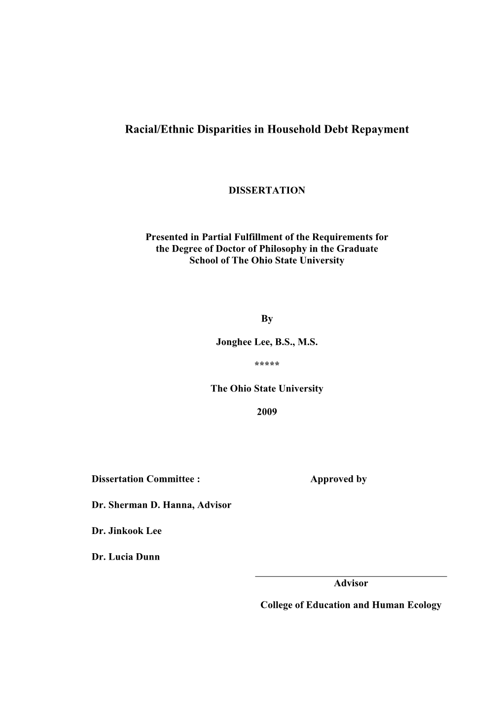 Racial/Ethnic Disparities in Household Debt Repayment