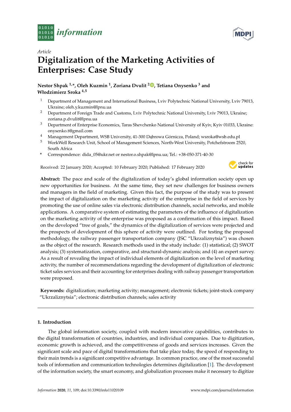 Digitalization of the Marketing Activities of Enterprises: Case Study