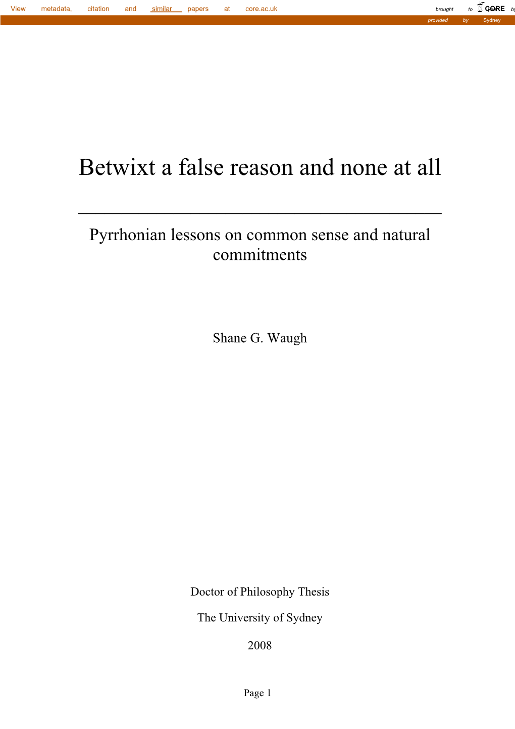 Betwixt a False Reason and None at All ______Pyrrhonian Lessons on Common Sense and Natural Commitments