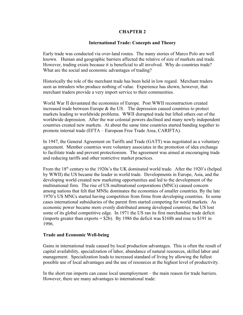 International Trade: Concepts and Theory