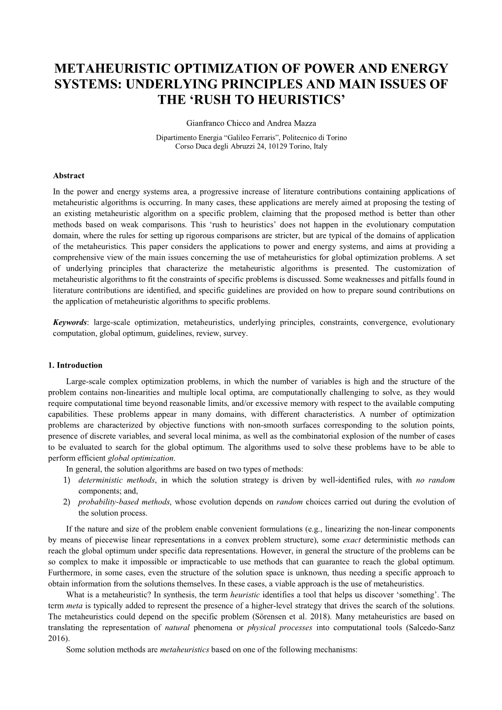 Metaheuristic Optimization of Power and Energy Systems: Underlying Principles and Main Issues of the 'Rush to Heuristics'