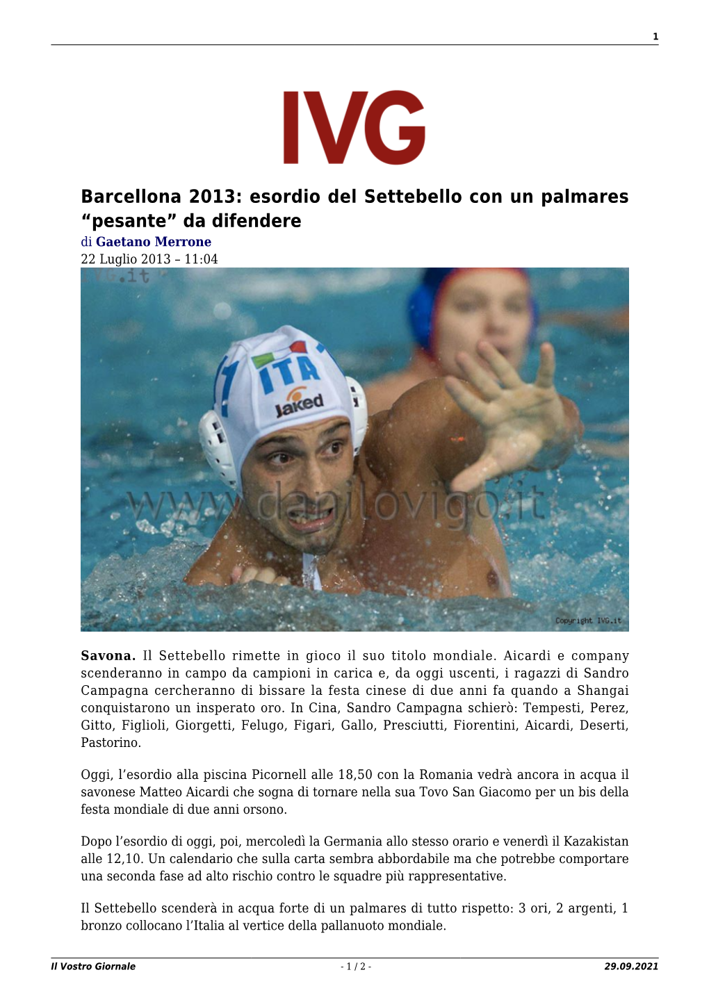 Il Vostro Giornale - 1 / 2 - 29.09.2021 2