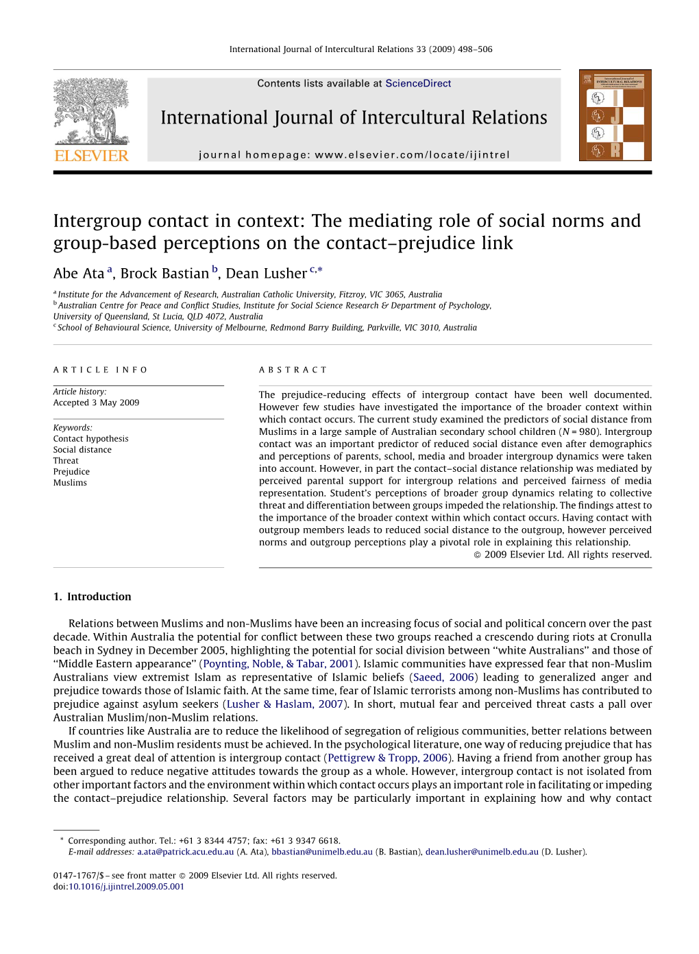 Intergroup Contact in Context: the Mediating Role of Social Norms and Group-Based Perceptions on the Contact–Prejudice Link