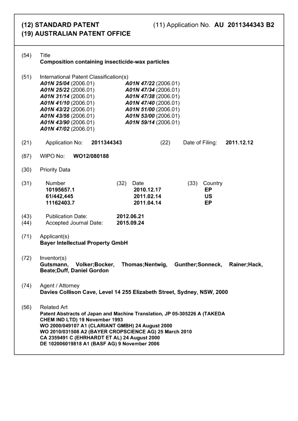 Application No. AU 2011344343 B2 (19) AUSTRALIAN PATENT OFFICE