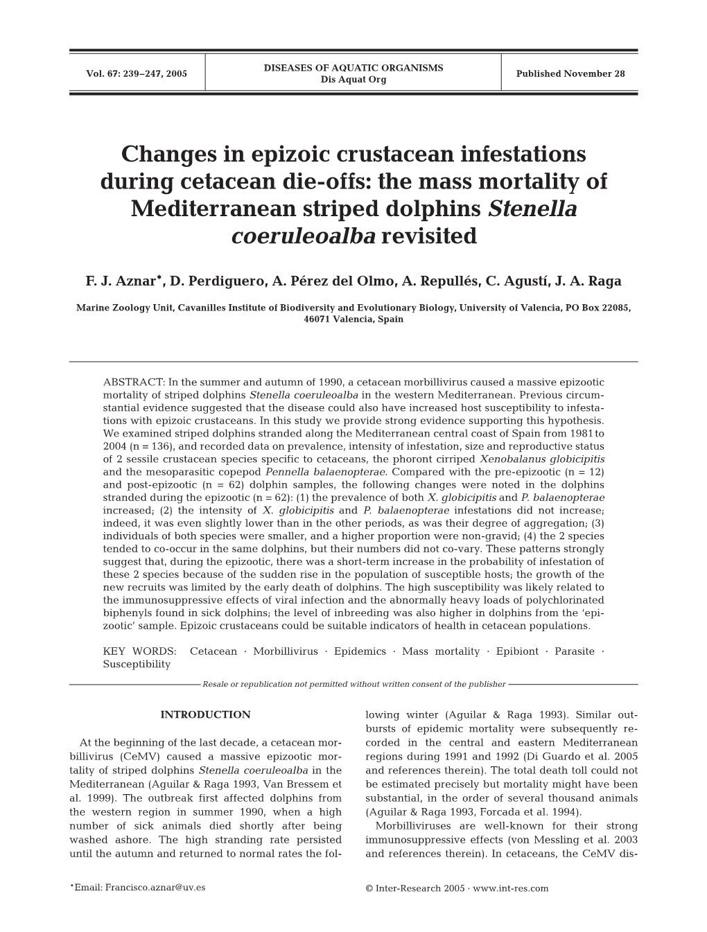 Changes in Epizoic Crustacean Infestations During Cetacean Die-Offs: the Mass Mortality of Mediterranean Striped Dolphins Stenella Coeruleoalba Revisited