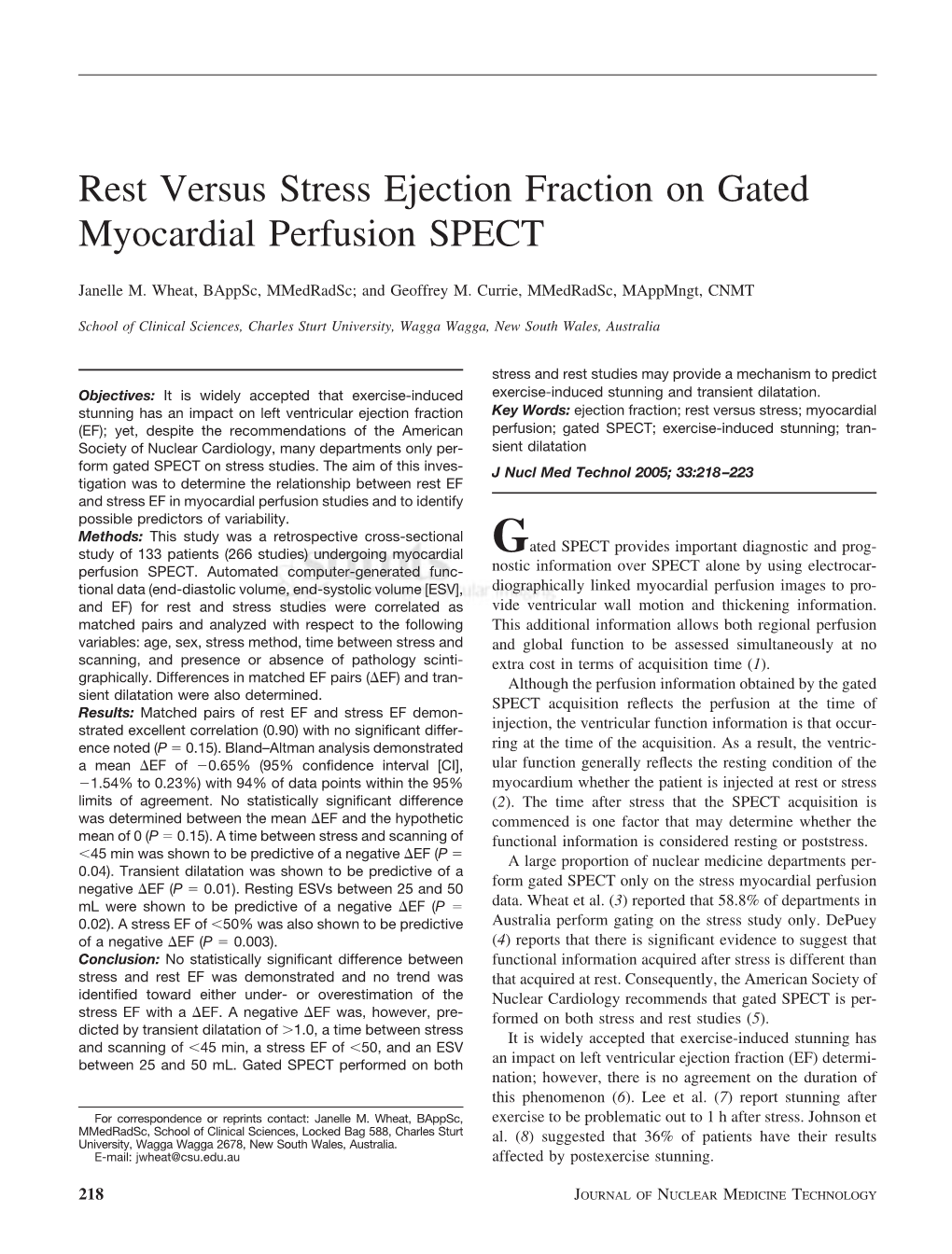 Rest Versus Stress Ejection Fraction on Gated Myocardial Perfusion SPECT