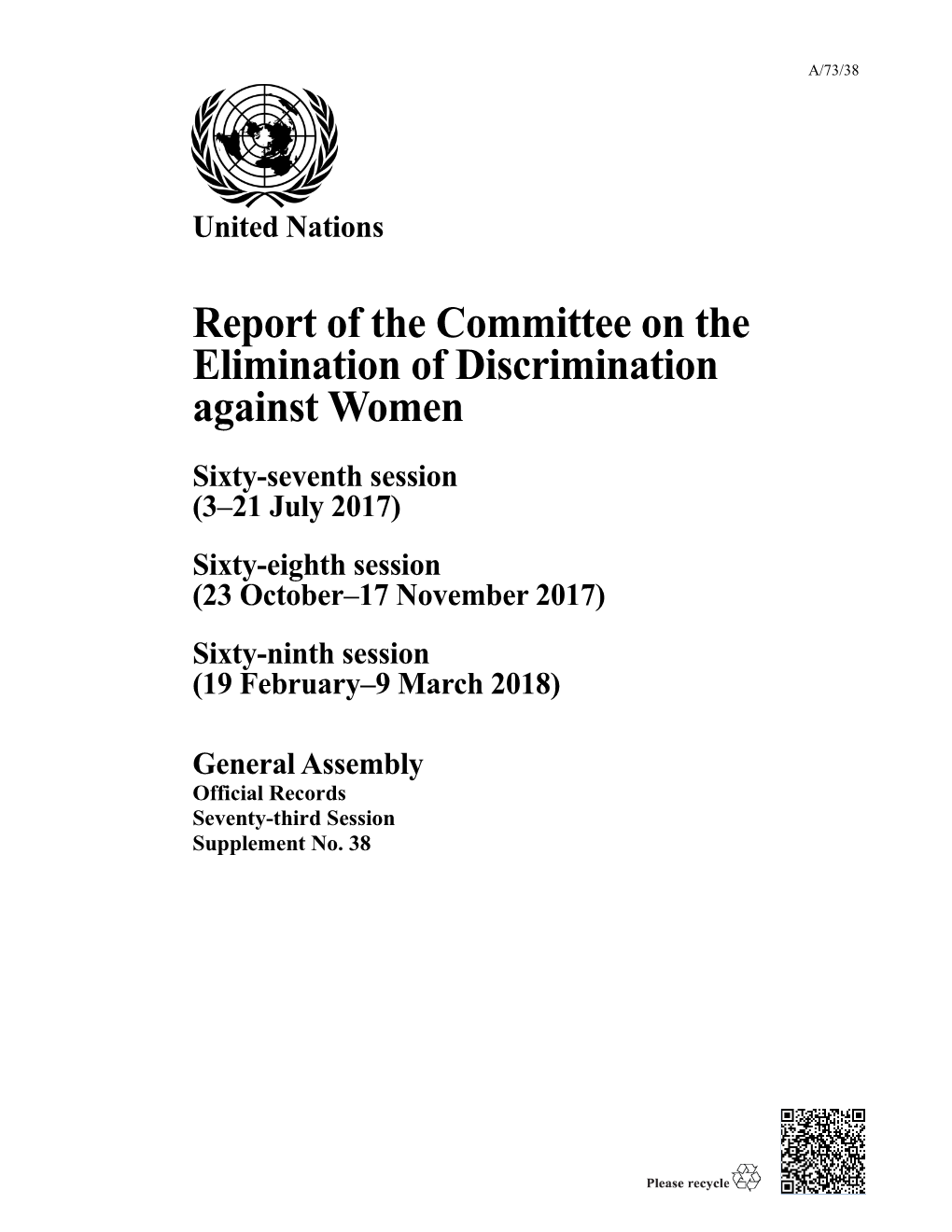 Report of the Committee on the Elimination of Discrimination Against Women