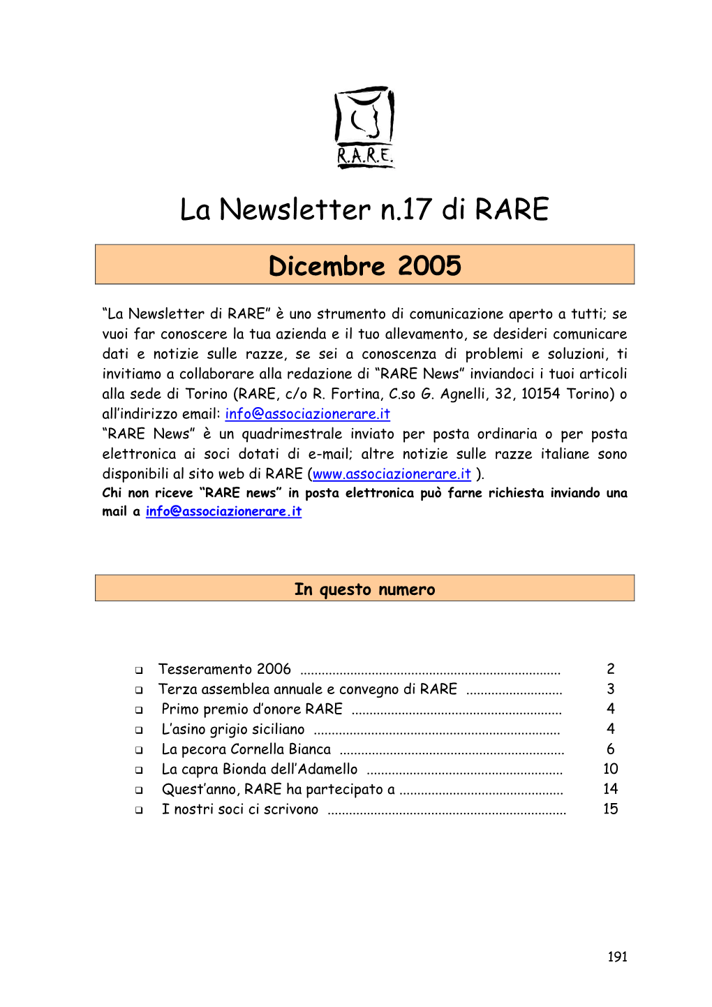 La Newsletter N.17 Di RARE