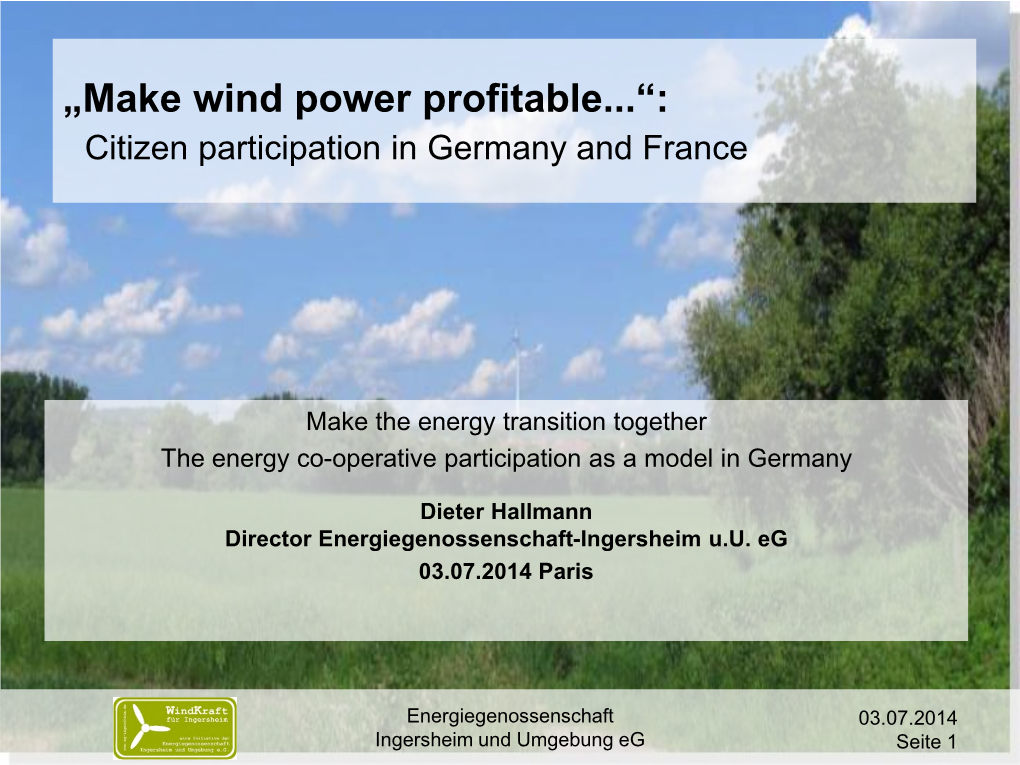 „Make Wind Power Profitable...“: Citizen Participation in Germany and France
