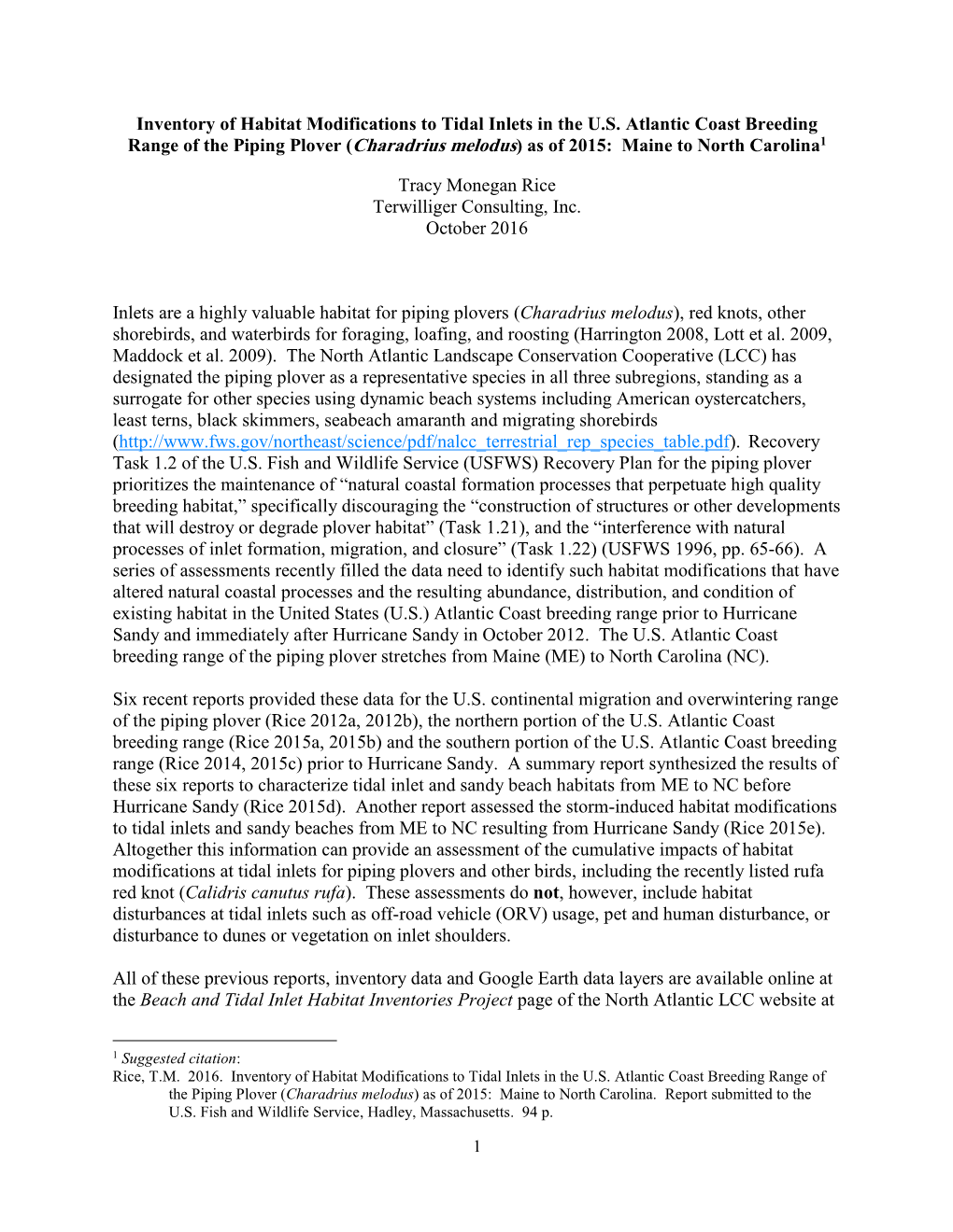 Inventory of Habitat Modifications to Tidal Inlets in the US Atlantic Coast