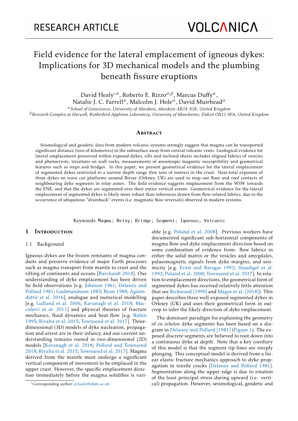 Field Evidence for the Lateral Emplacement of Igneous Dykes: Implications for 3D Mechanical Models and the Plumbing Beneath ﬁssure Eruptions