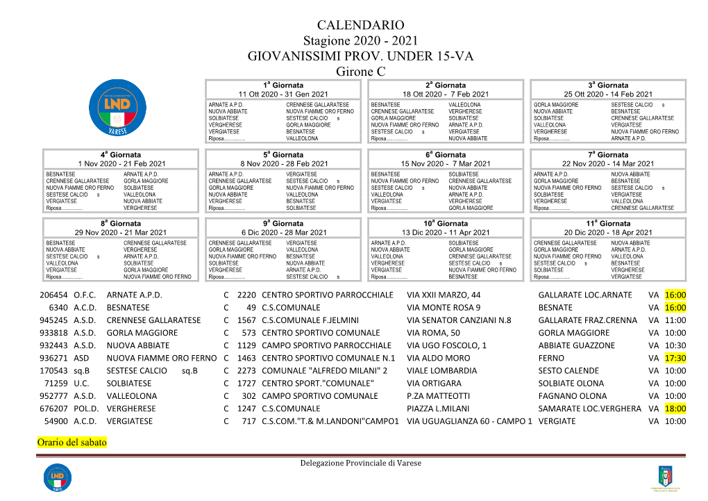 2021 GIOVANISSIMI PROV. UNDER 15-VA Girone C