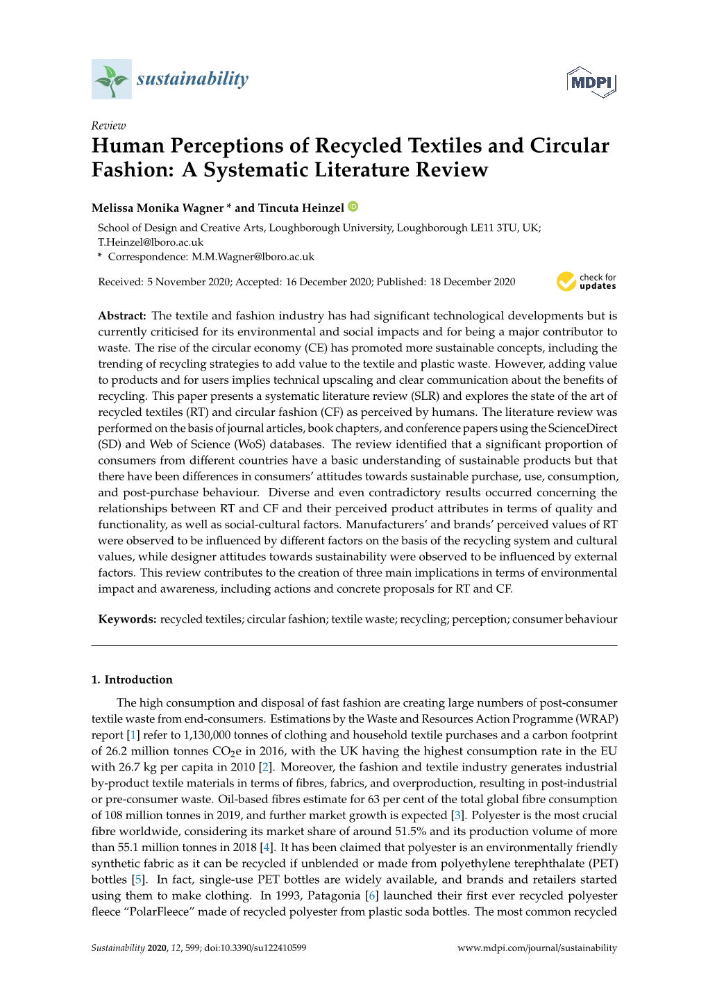 Human Perceptions of Recycled Textiles and Circular Fashion: a Systematic Literature Review